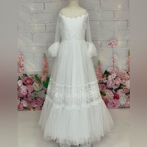 Boho Chic 3/4 Sleeves Communion Flower Girl Dress